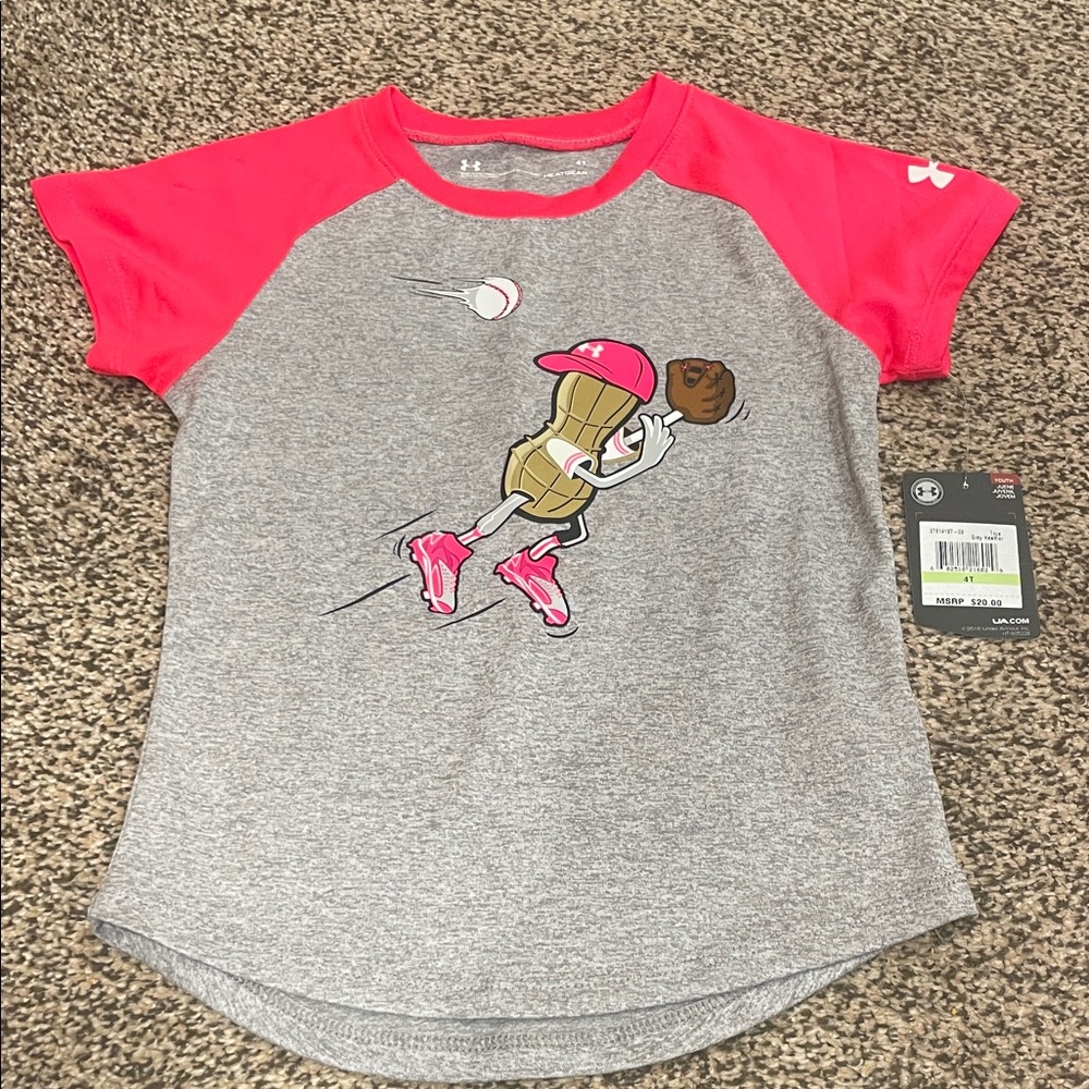 Under Armour Kids' Gray and Pink Baseball Graphic Tee girls size 4T